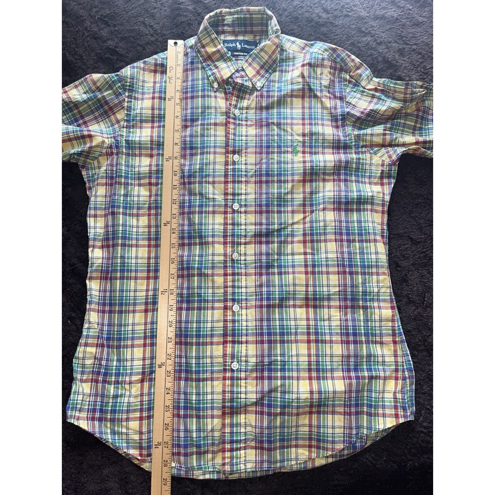Ralph Lauren Yellow Blue Green Plaid Long Sleeve Shirt Custom Fit Mens M - Picture 9 of 9